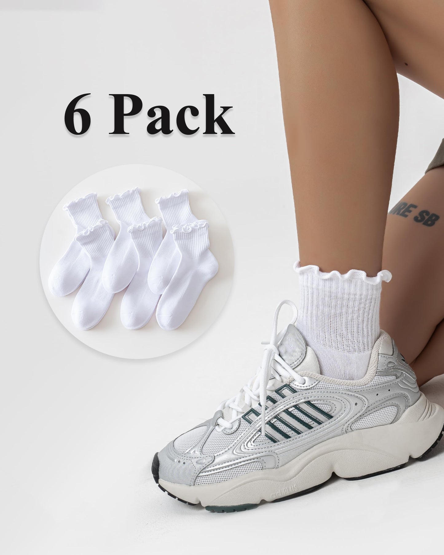 Mcool Mary Women's Ruffle Athletic Crew Socks,Cotton Cushioned Ankle Socks,Cute Frilly Running Tennis Sock with Arch Support for Girls Size L