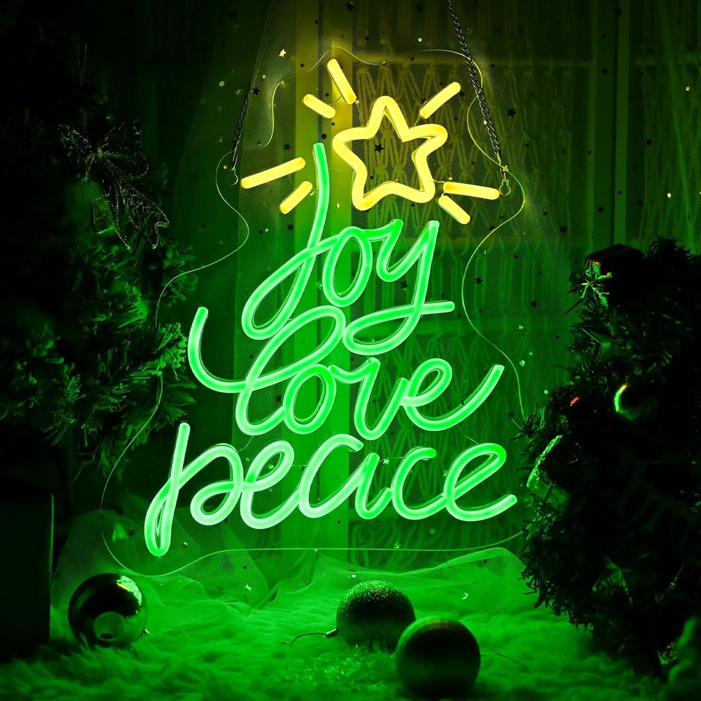Skiennix Christmas Tree Neon Sign - USB Powered LED Wall Decor for Peace, Love & Joy | Holiday Gift