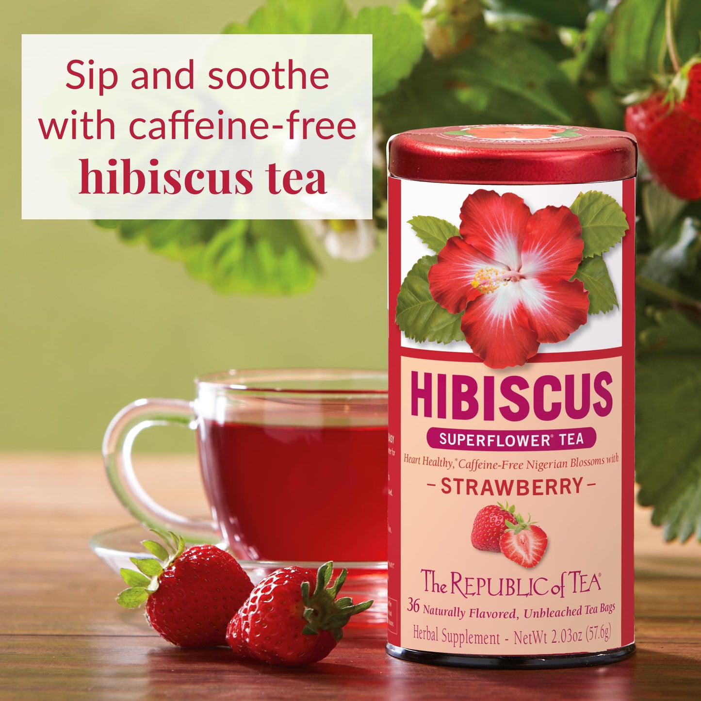 The Republic of Tea – Hibiscus Strawberry Tea, 36 Tea Bags, Herbal Blend, Caffeine Free, Gluten Free