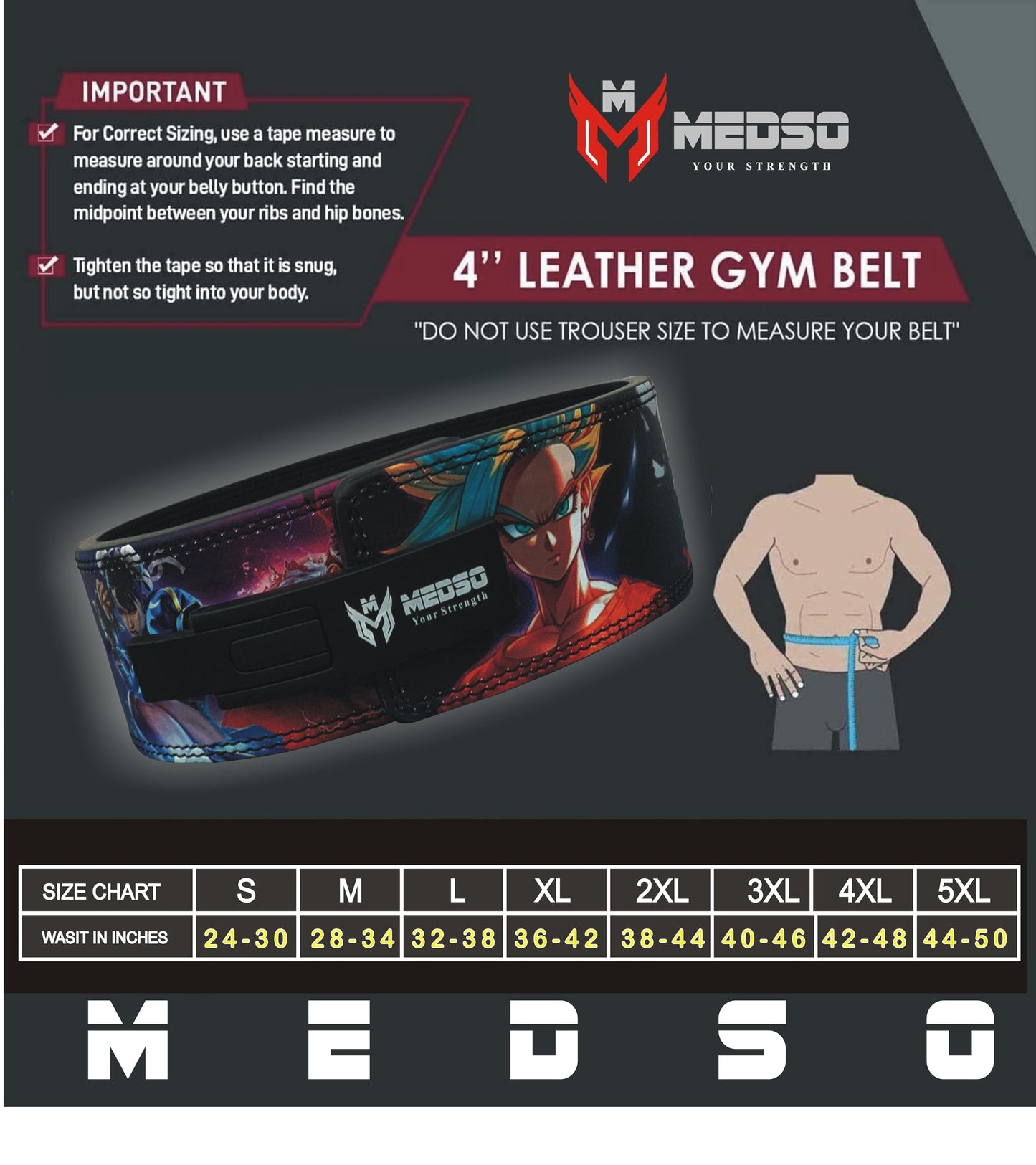 MEDSO Anime Weight Lifting Lever Belt, Lifting Blet for Squats,Deadlifts, Powerlifting,Weightlifting, Bodybuilding for Perfect Back Support for Men Women (X4, Medium)