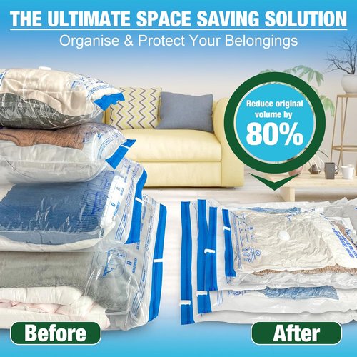 HIBAG Vacuum Storage Bags - 10 Jumbo & Large Space Saver Bags for Clothing & Bedding, Zipper Closure