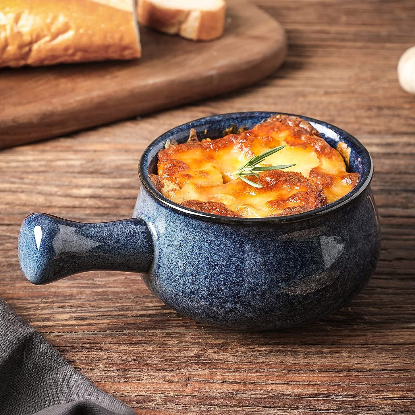 vicrays French Onion Soup Bowls With Handles, 26 Ounce for Soup, Chili, Beef Stew, Chip Resistant, Dishwasher Microwave Safe, Set of 4 (Blue)