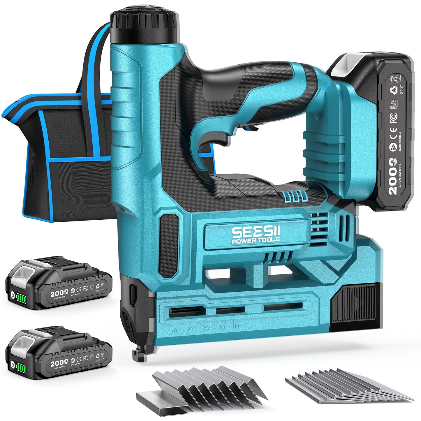 SEESII 18 Gauge Cordless Brad Nailer and Stapler Gun for Drywall, 20V 2-in-1 Electric Nail Gun with 2 Batteries, 1000pcs Nails & Staples, Adjustable Depth for Wood, Upholstery & DIY Projects