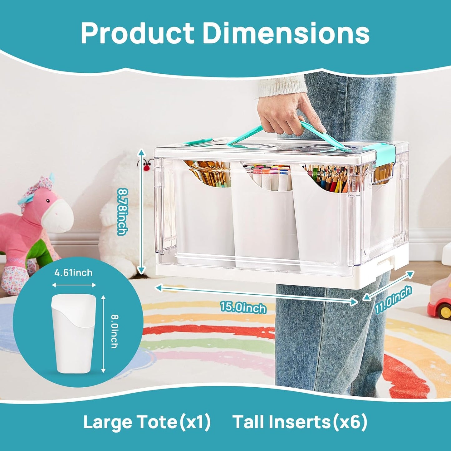 Vtopmart 24 QT Clear Plastic Craft Organizer - Art Supply Storage Box with 6 Detachable Inserts