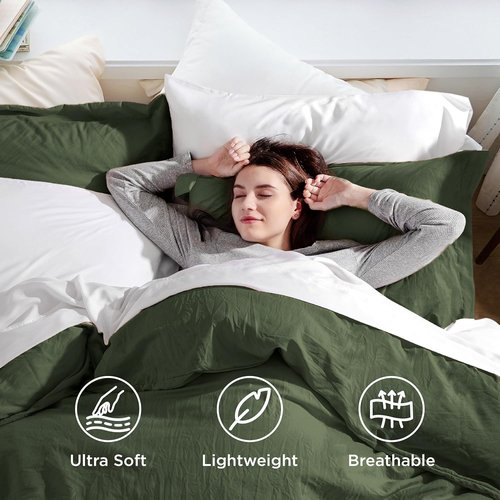 Bedsure Olive Green Duvet Cover Set - King Size 3-Piece Extra Soft Cotton-Like Polyester Bedding, 104x90 Inches with Zipper Closure & 2 Pillow Shams
