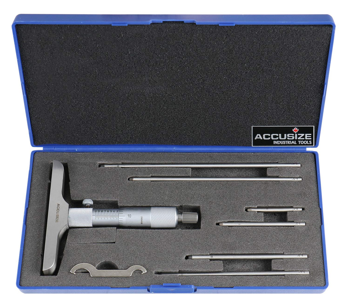 Accusize Industrial Tools 0-6'' by 4'' Base Depth Micrometer, 0.001'' Resolution, 6 Rods, 2025-4201