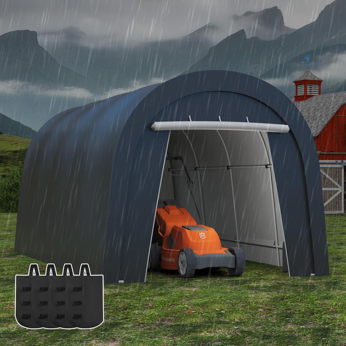 FansaFurn Heavy Duty Carport with 4 Cloth Bags, All-Weather Car Canopy with 2 Roll-up Doors, Portable Garage Storage Shelter Shed for Cars, Truck, or Garden Tools, 10' x 20'