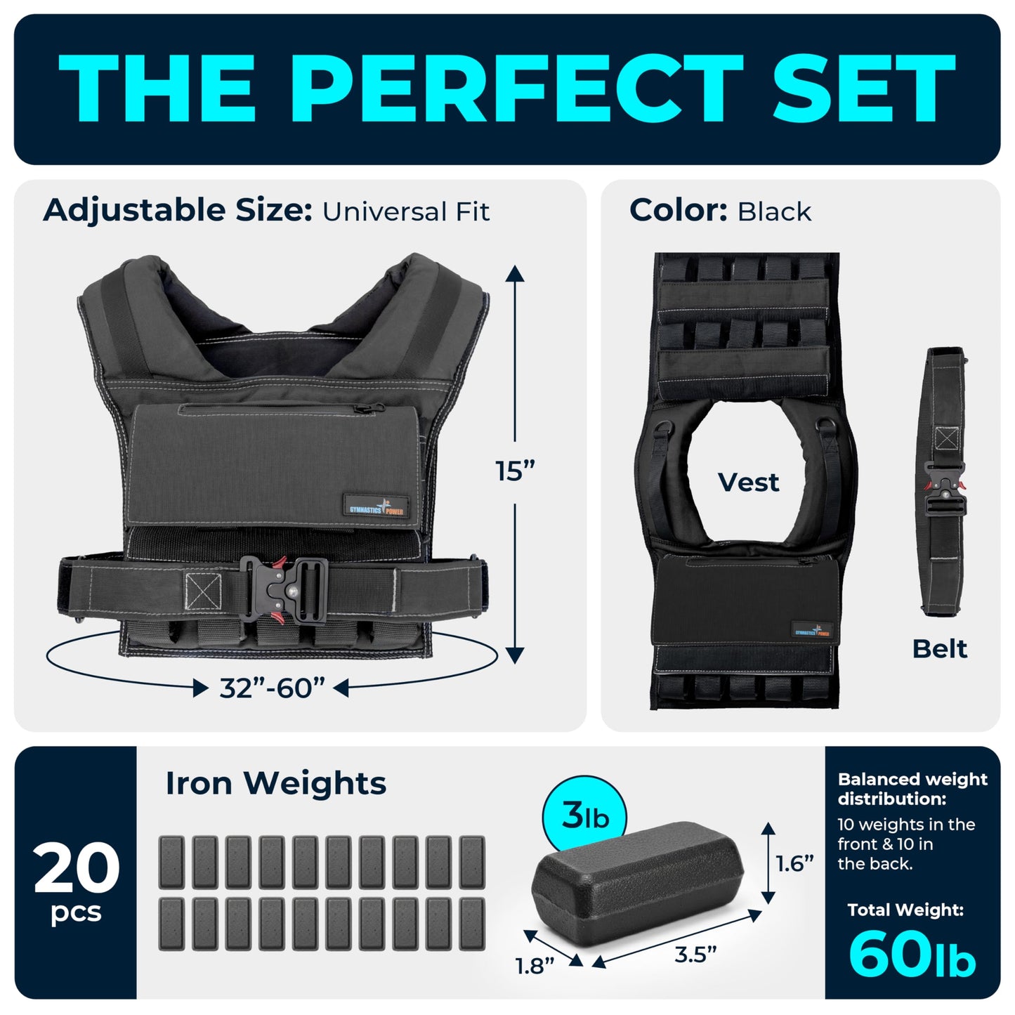Gymnastics Power Weighted Vest Adjustable for Men and Women – Workout Weight Training Vest for Fitness, Running, Strength, Exercise & Cross Training
