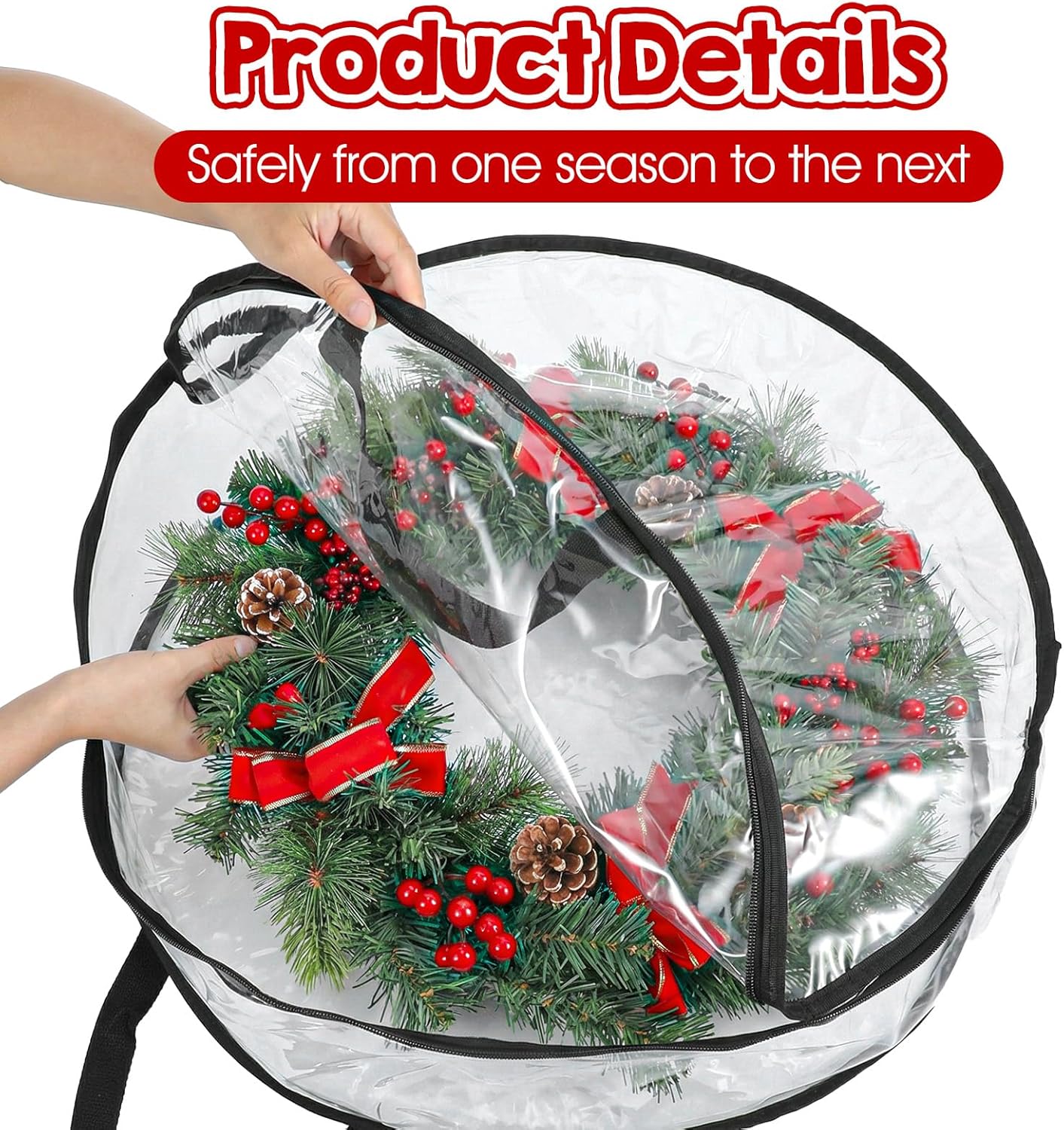 Regine Switzerland Wreath Storage Bags - 5 Pcs Waterproof PVC Containers for 24 x 8 Inch Christmas Wreaths | Black