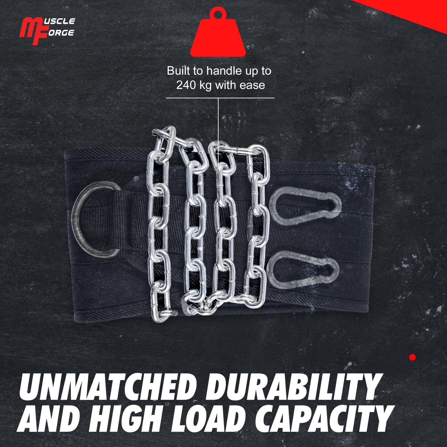 MuscleForge Weighted Dip Belt, Weight Lifting Pull Up Belt up to 530 lbs for Weighted Pullups with Chain and Carabiner, for Men, Strength Training, Bodybuilding