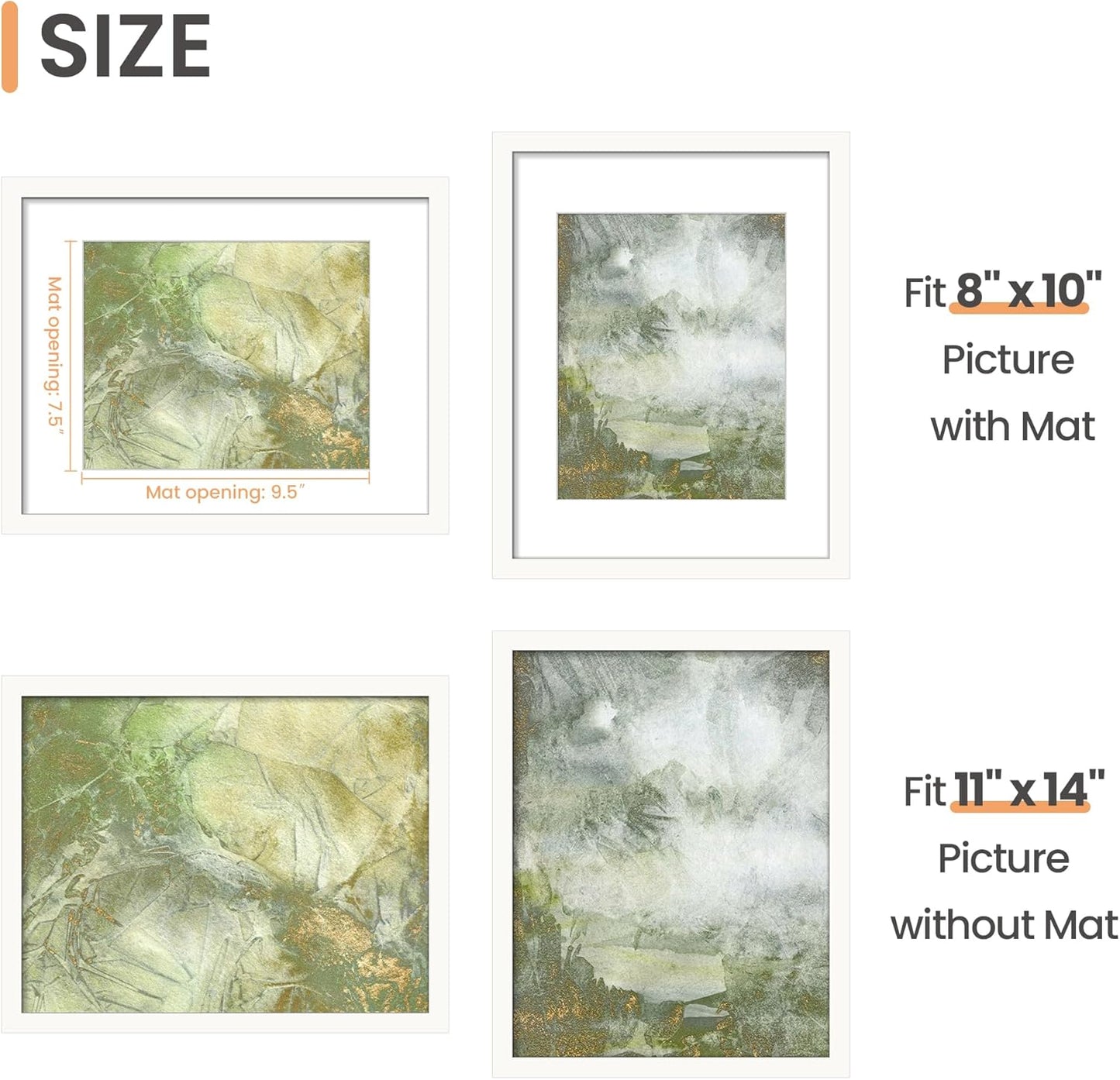 Upsimples 11x14 Picture Frame - Versatile Display for 8x10 Photos with Mat or 11x14 Without Mat | White, 1 Pack