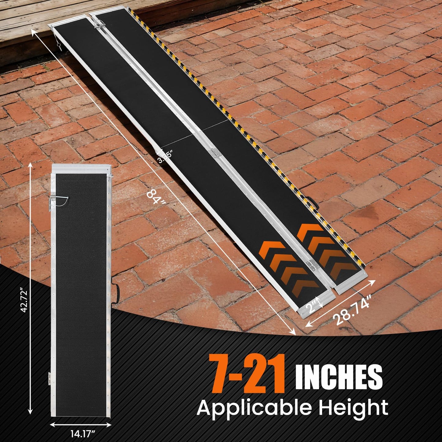 ExploreHorizon 7FT Aluminum Folding Wheelchair Ramp - Heavy Duty 800 lbs Capacity, Portable Ramp for Cars, Stairs, Doorways, Scooters & Home Steps with Non-Slip Surface