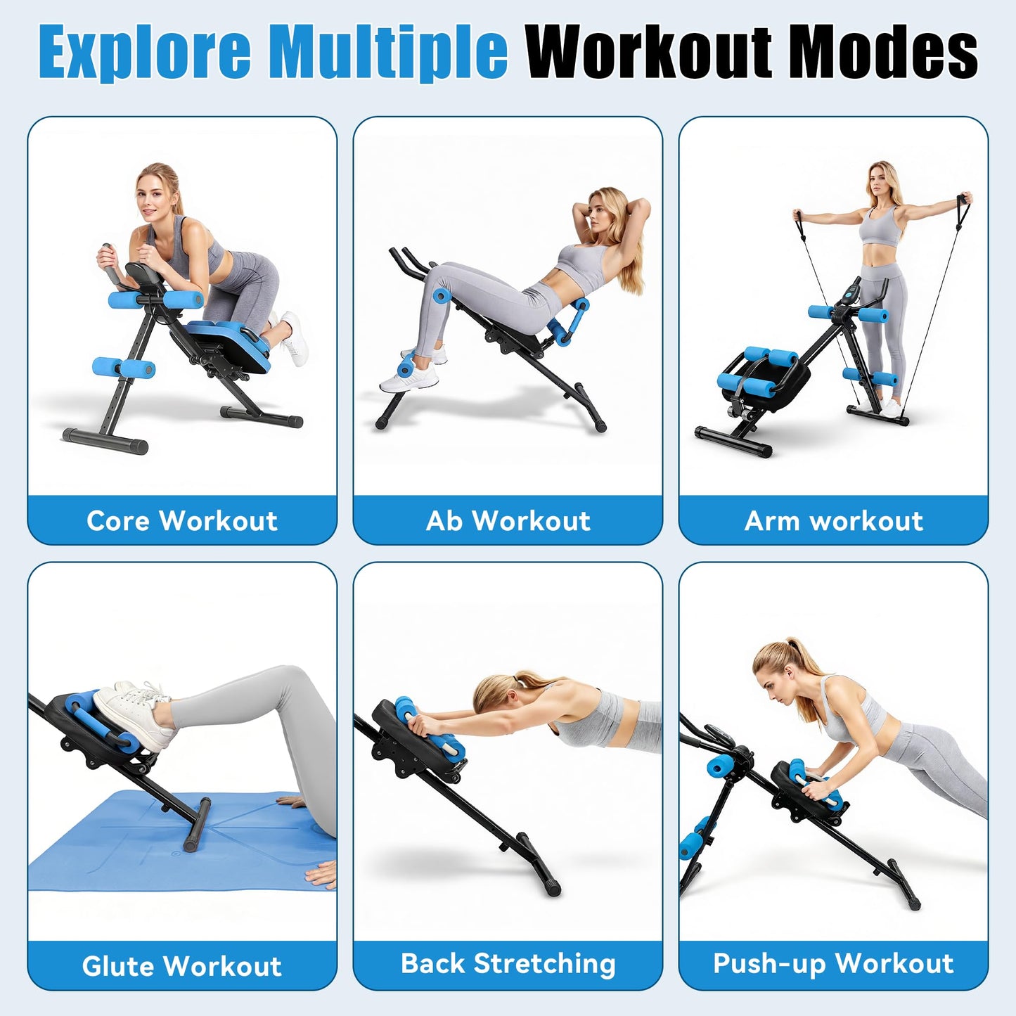 EPHESPORT Multifunctional Ab Machine, Adjustable Ab Workout Equipment, Ab ＆ Sit Up Machine for Stomach Workout, Foldable Abdominal Trainer With Knee and Back Protection, Full Body Workout for Home Gym (Blue)