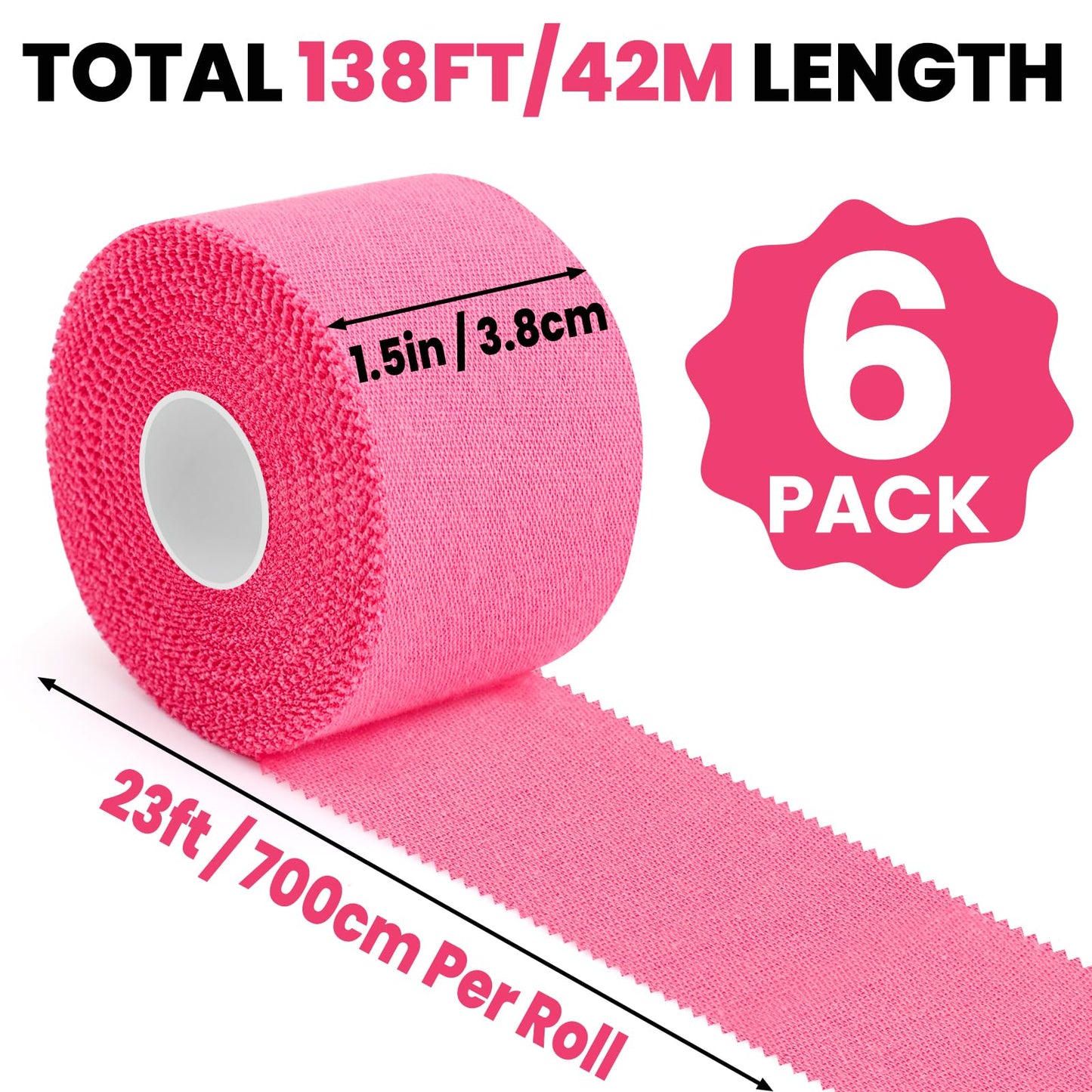 NUITPY 6 Pack Athletic Tape, Pink Sports Tape, Easy Tear Wrist Tape, Strong Adhesion Tapes for Boxing, Gymnastics, Hockey, Soccer, Lacrosse and First Aid