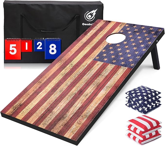 Cornhole Board Set for Adults - 4x2ft, Corn Hole Game with Scoreboard, Outdoor Yard & Lawn Games, Heavy-Duty Wood Construction, Includes 8 Durable Bean Bags, Family Sports