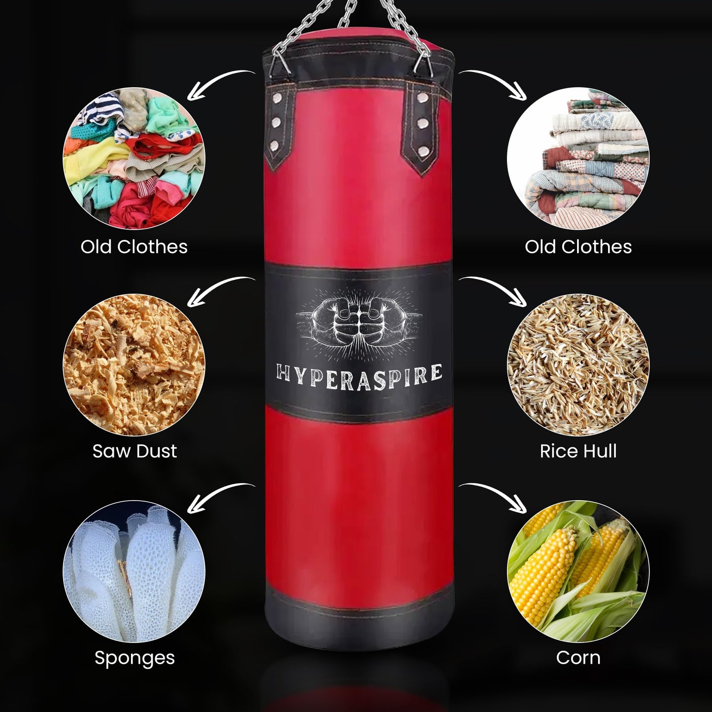 Punching Bag for Adults 4FT, Heavy Boxing Bag Set with MMA Hand Wraps & Hanging Chain,120cm PU Leather Unfilled Kicking Bag for MMA Karate Kickboxing Home Gym Training