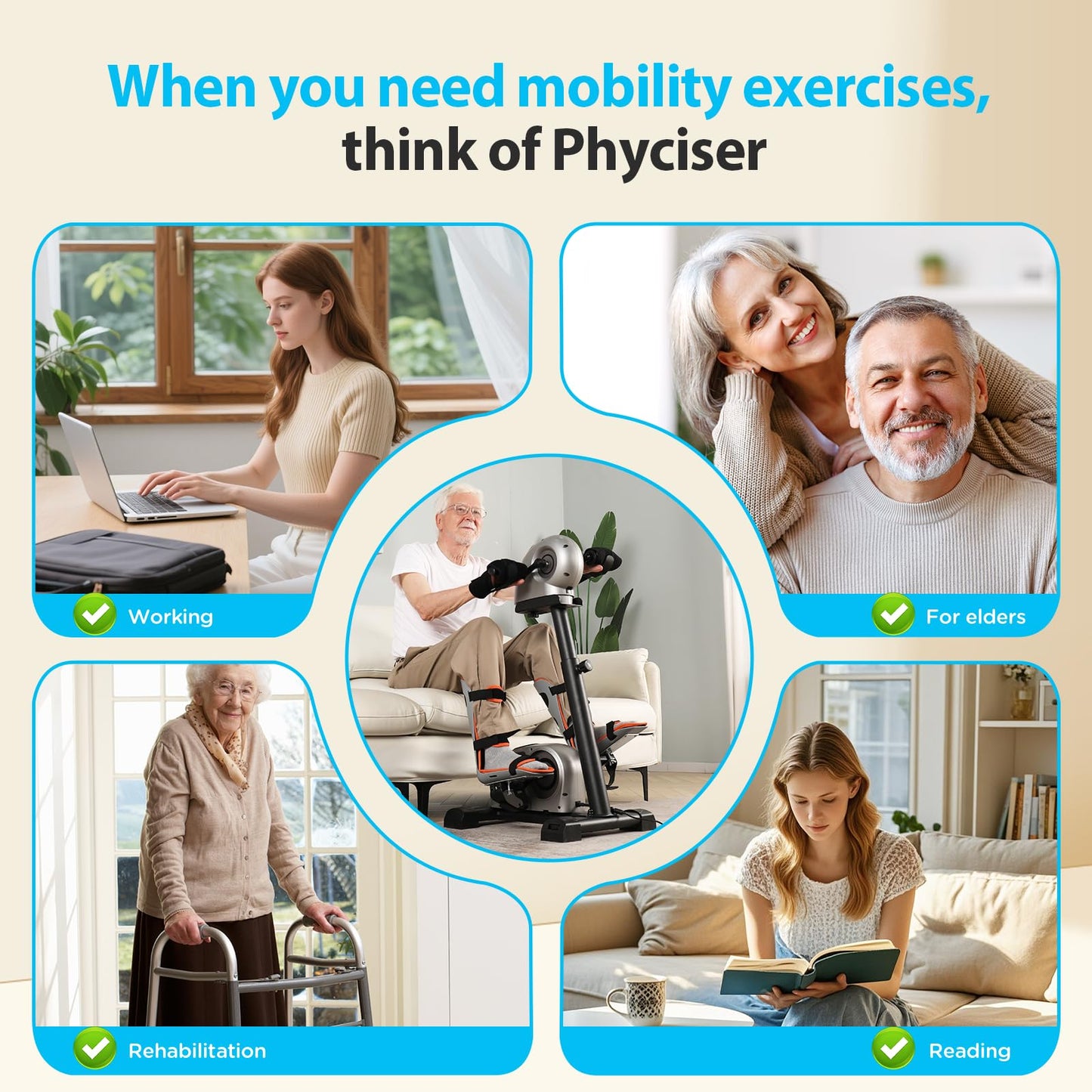 Phyciser Motorized Exercise Bike for Physical Therapy with Leg Support & Stroke Hand Brace - Arm Leg Pedal Exerciser|Rehabilitation Equipment |Assists Legs, Knees, Feet and Arms|Seniors & Disabled