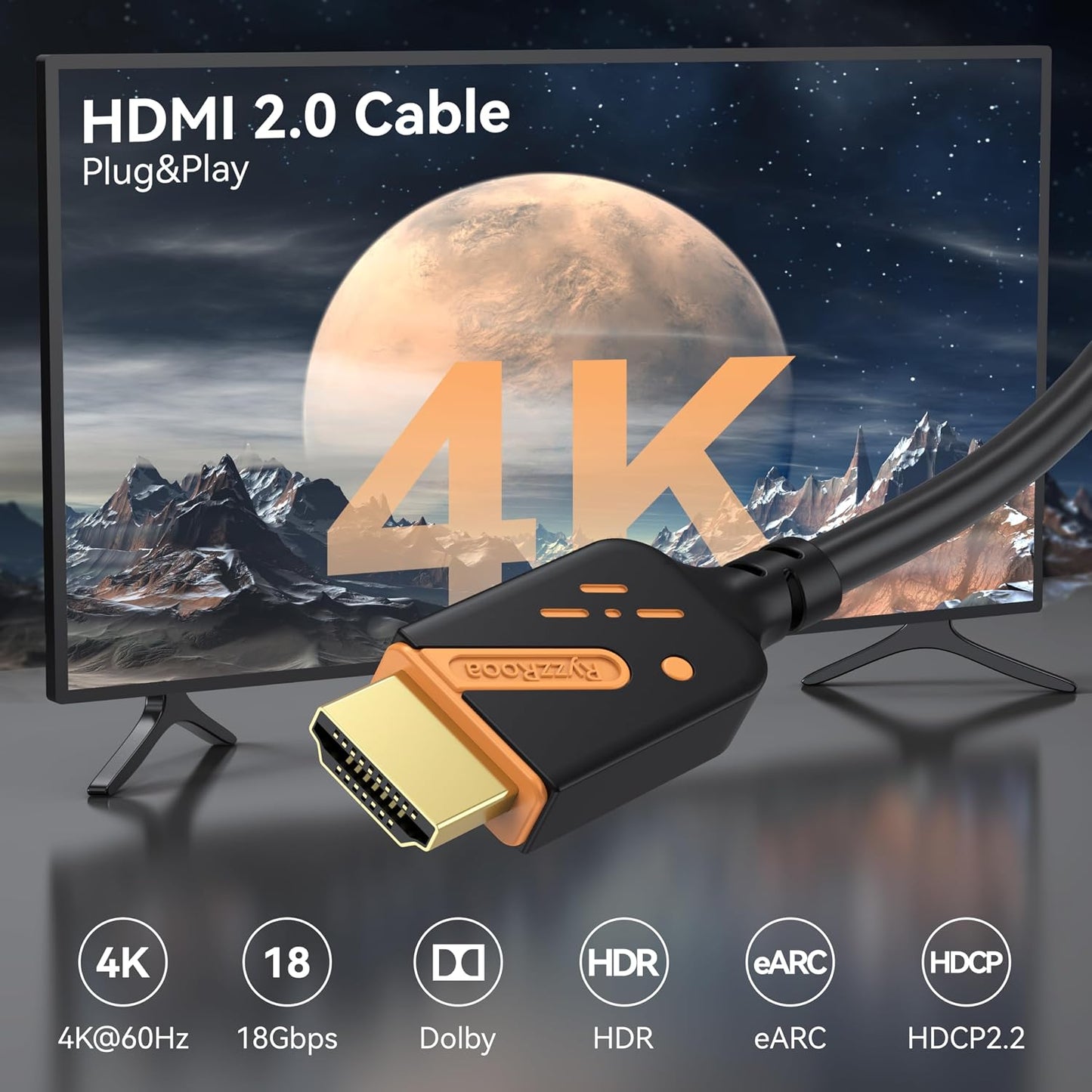 4K 3FT 5-Pack, 18Gbps 2.0 4K@60Hz, HDR10, HDCP2.2, Dolby PS5, HDMI Cables High Speed HDMI Monitor Cable, Support ARC