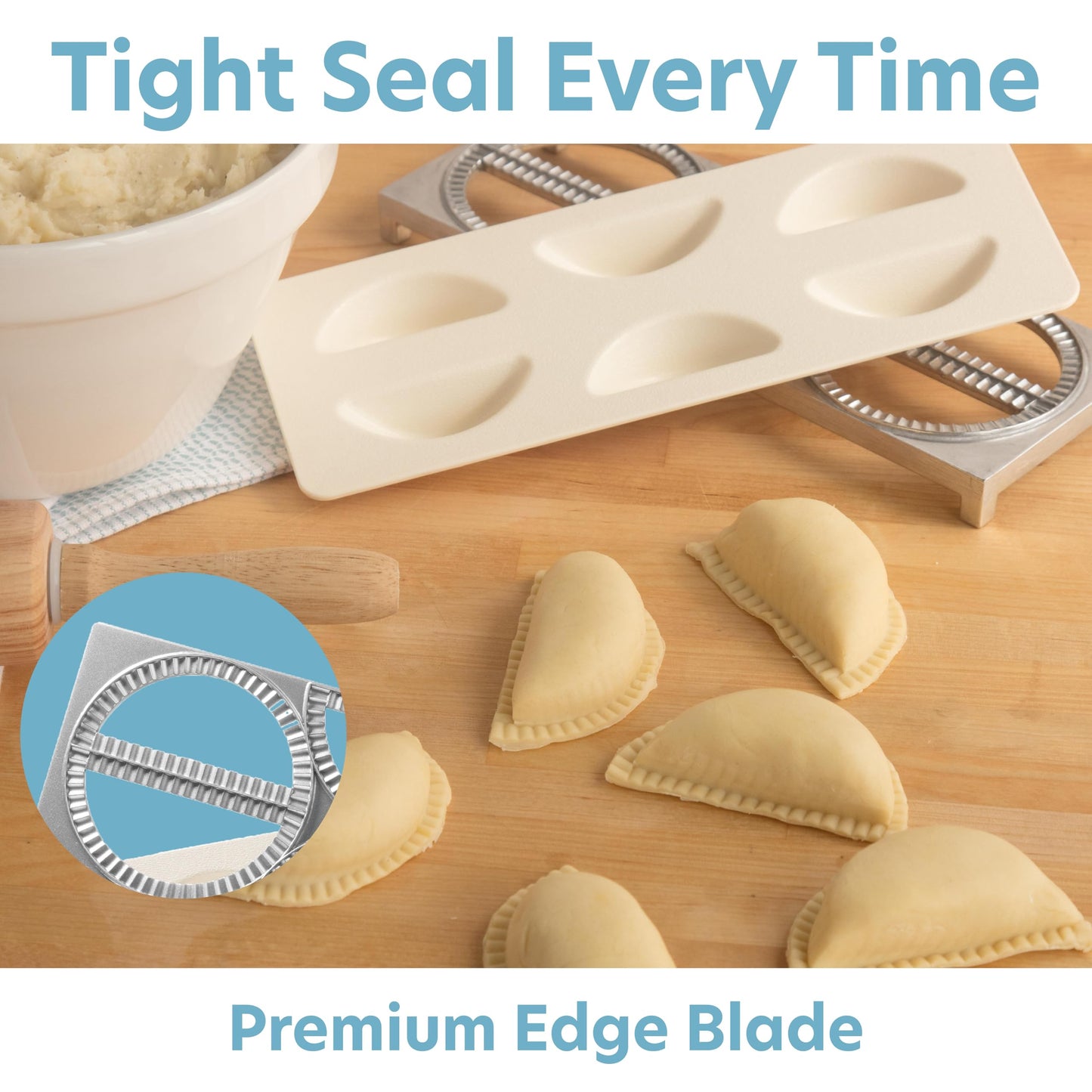CucinaPro Pierogi Maker w Tray & Press- Make 6 Pierogis, Dumplings, Empanadas, Potstickers or Pastry at Once- Stainless Steel Durable Construction, Portable Set Easy to Use- Homemade Cooking Essential