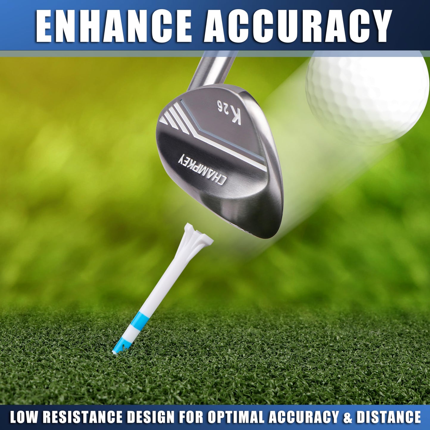 CHAHMPKEY Premium 3-Prong Plastic Golf Tees 3-1/4" 120 or 100 Pack- 40% Reduced Ball Contact with High Stability and Long Distance Performance Golf Tees Plastic(120 Assorted Pack - 3-1/4")