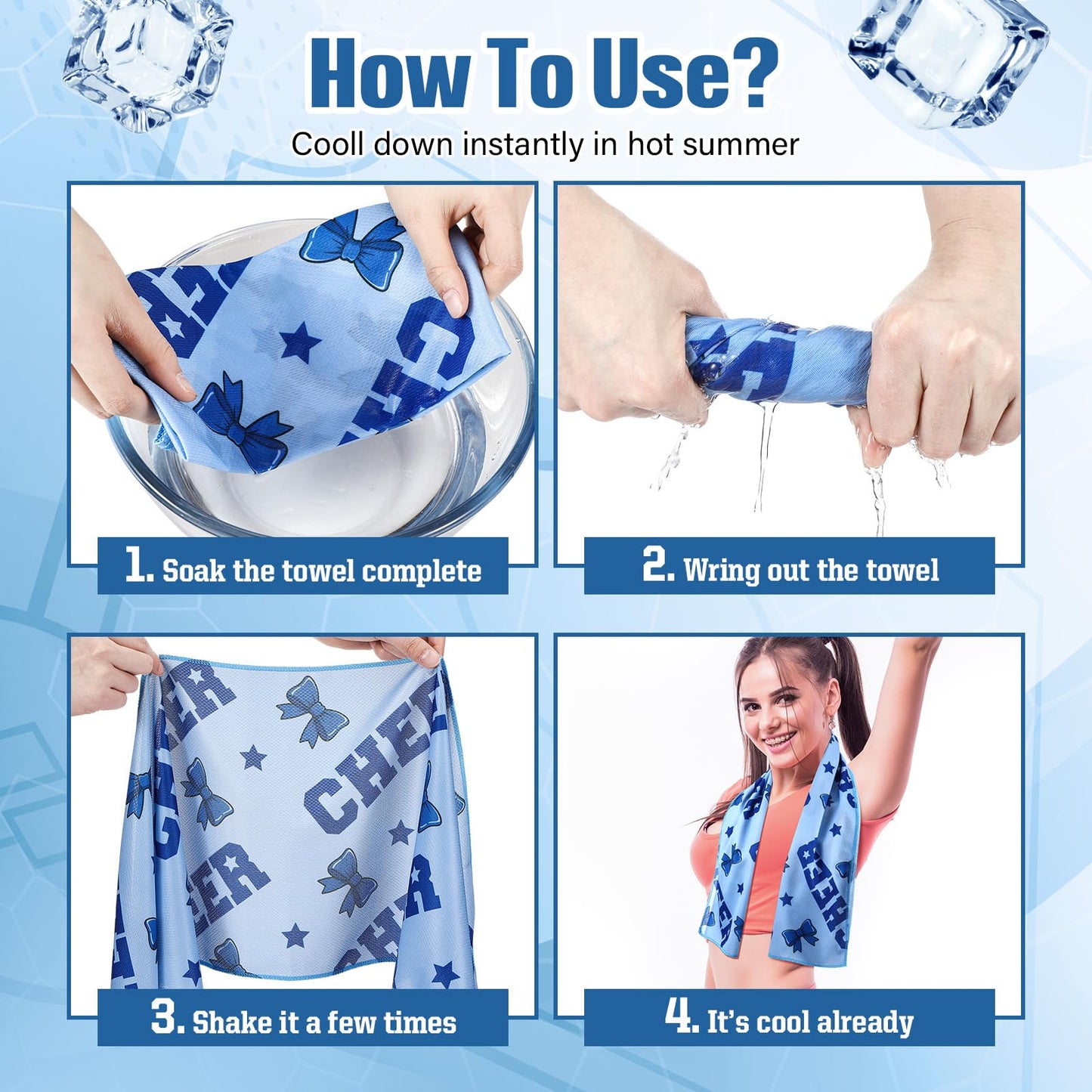 HunnmingRe 12 Pcs Cheerleader Cooling Towel Cheer Gifts Bulk for Team 40" x 12" Breathable Chilly Microfiber Towel for Sports Senior Night Gift Basketball Football Baseball Events (Blue)