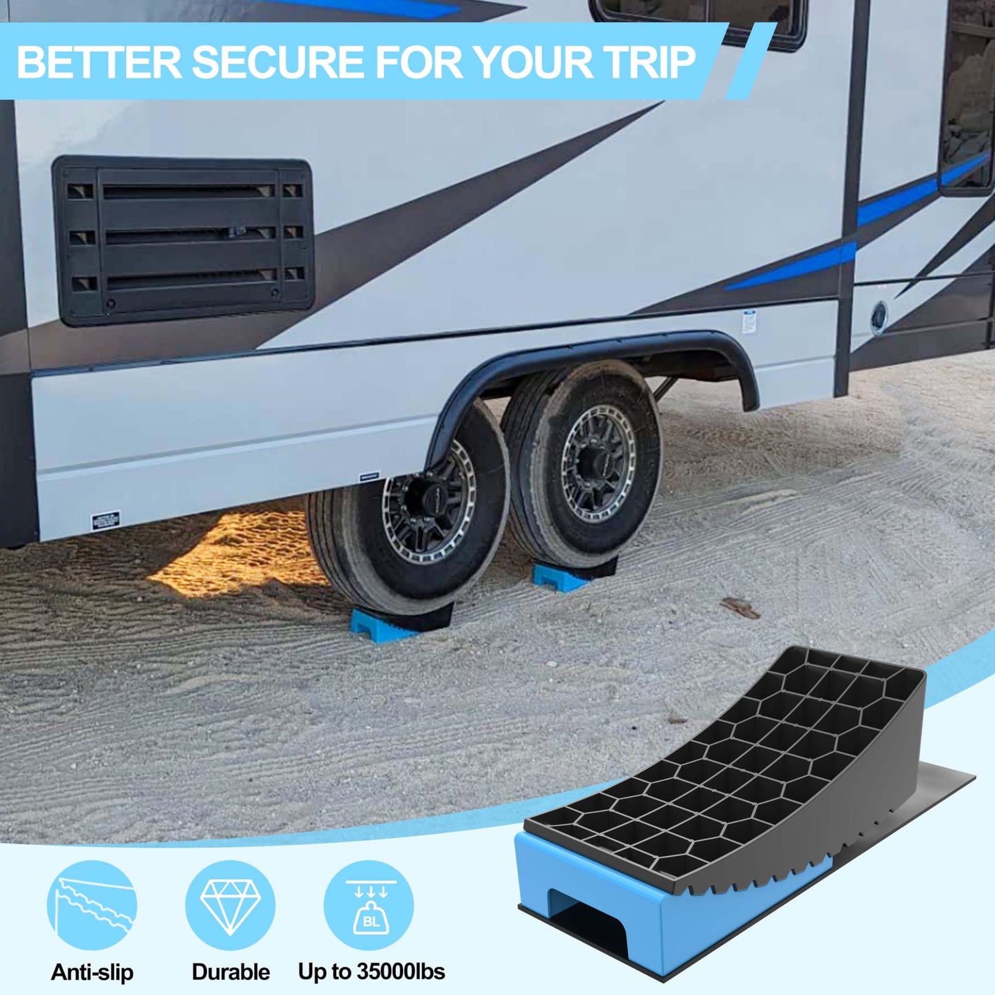 CirclrRoad RV Levelers, Heavy Duty RV Ramps for Leveling, Camper Wheel Levelers, Trailer Leveling Up to 35,000 lbs with Rubber Anti-Skid Pads and Storage Carrying Bag