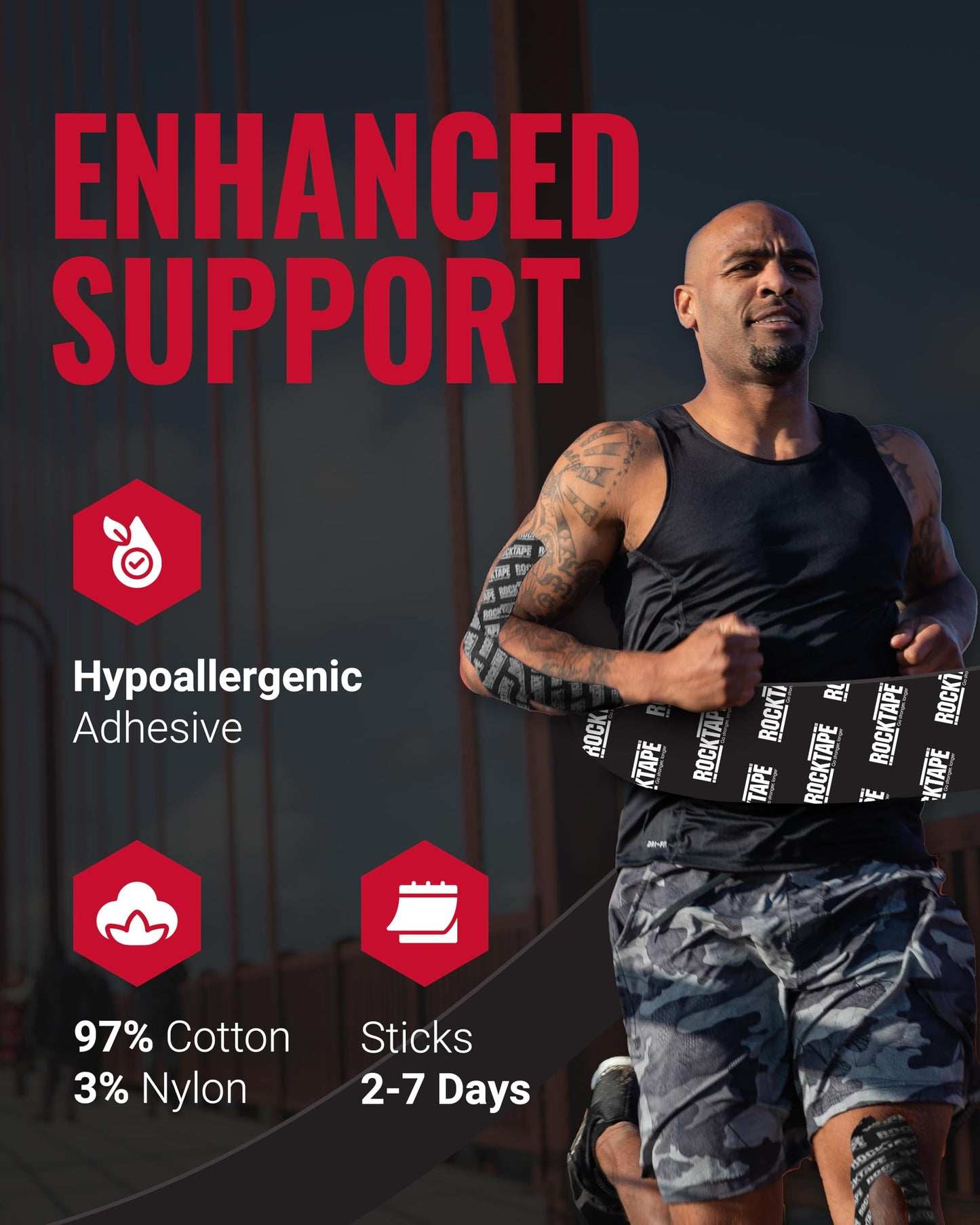 RockTape Extra Sticky 2" x 16.4' Kinesiology Tape (Logo,Black), Athletic Tape for Muscle Pain Relief, Injury Recovery, Microscopic Skin Lifting & Decompression, Sweat & Water Resistant, Hypoallergenic