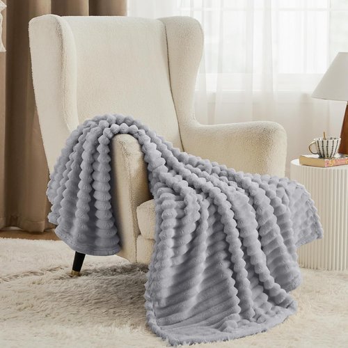 Bedsure GentleSoft Twin Blanket - Cozy Light Grey Fleece Throw for Couch, 60x80 Inches