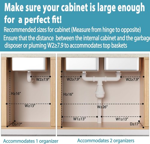 Liuoud Under Sink Organizer - 2 Pack Adjustable 2-Tier Storage Solution for Kitchen & Bathroom - White