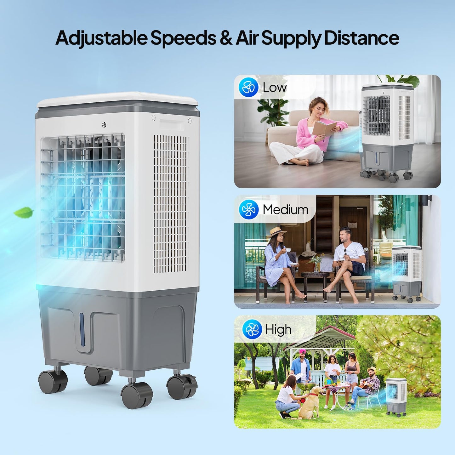 ROVSUN 1400CFM Evaporative Air Cooler, 5.2 Gal Portable Swamp Cooler with Auto Oscillating, Remote, 3 Speeds, 12H Timer & 4 Ice Packs, 3-IN-1 Humidifying Cooling Fan Indooor Patio Garage