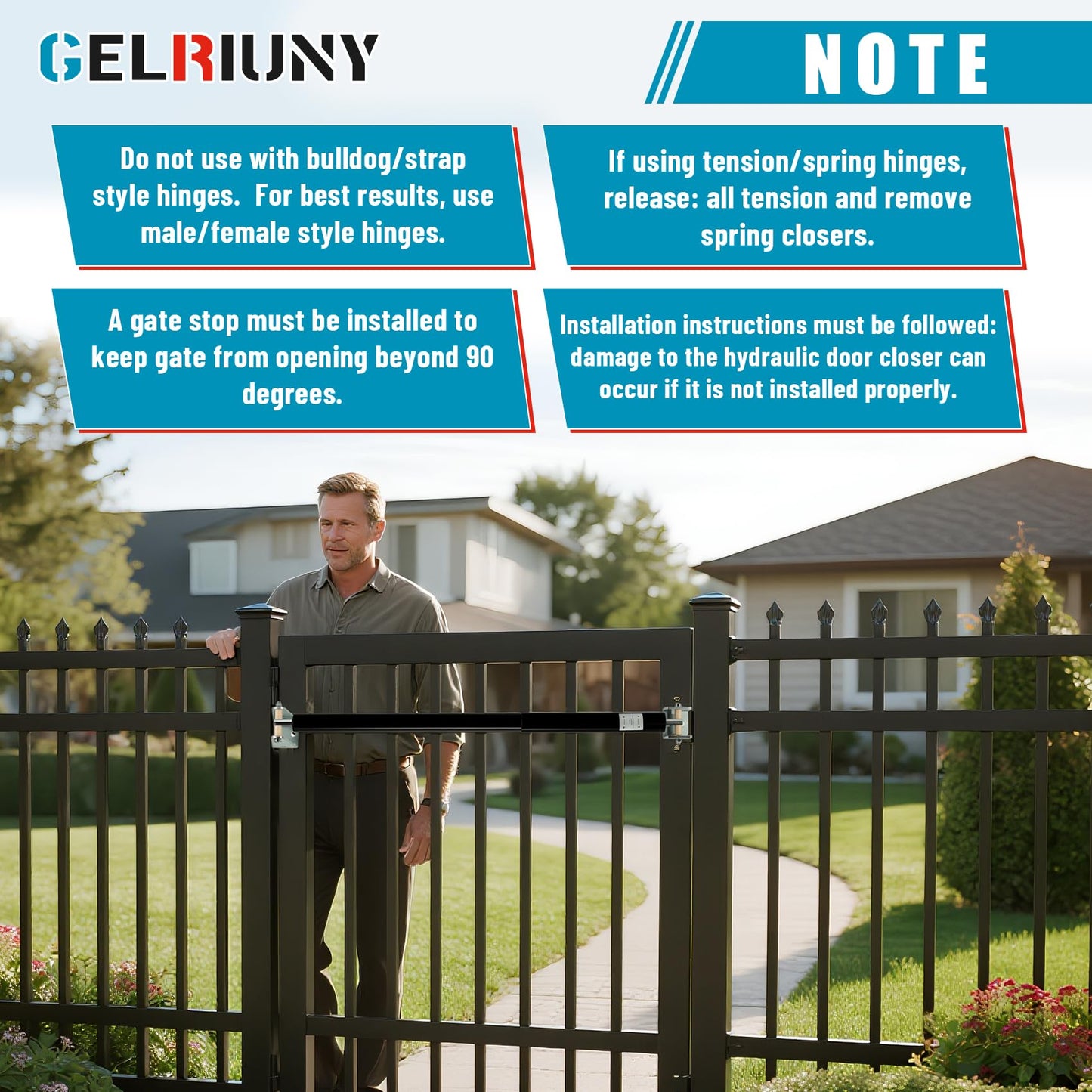 New TB200 Hydraulic Gate Closer, Rust Resistant & Weatherproof Automatic Gate Closer, Adjustable Closing Speed, Fits 60 to 140 Lbs Vinyl, Steel, Wood, Chain Link Fence Gates, Black