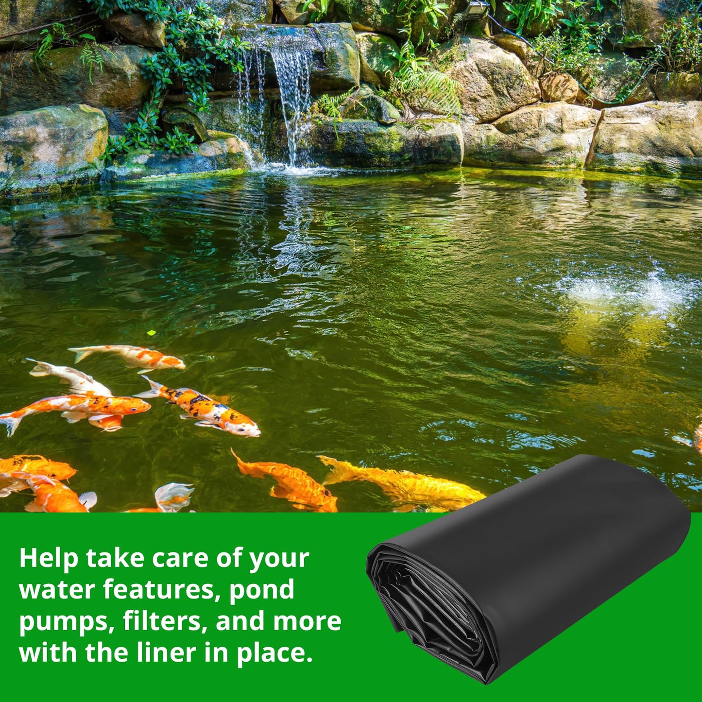 Garvee 15X25FT 45 Mil EPDM Pond Liner - Durable Fish-Safe Rubber Liner for Outdoor Ponds, Waterfalls, Koi Ponds and Landscaping, Puncture Resistant, UV Proof, Flexible Heavy-Duty Water Barrier