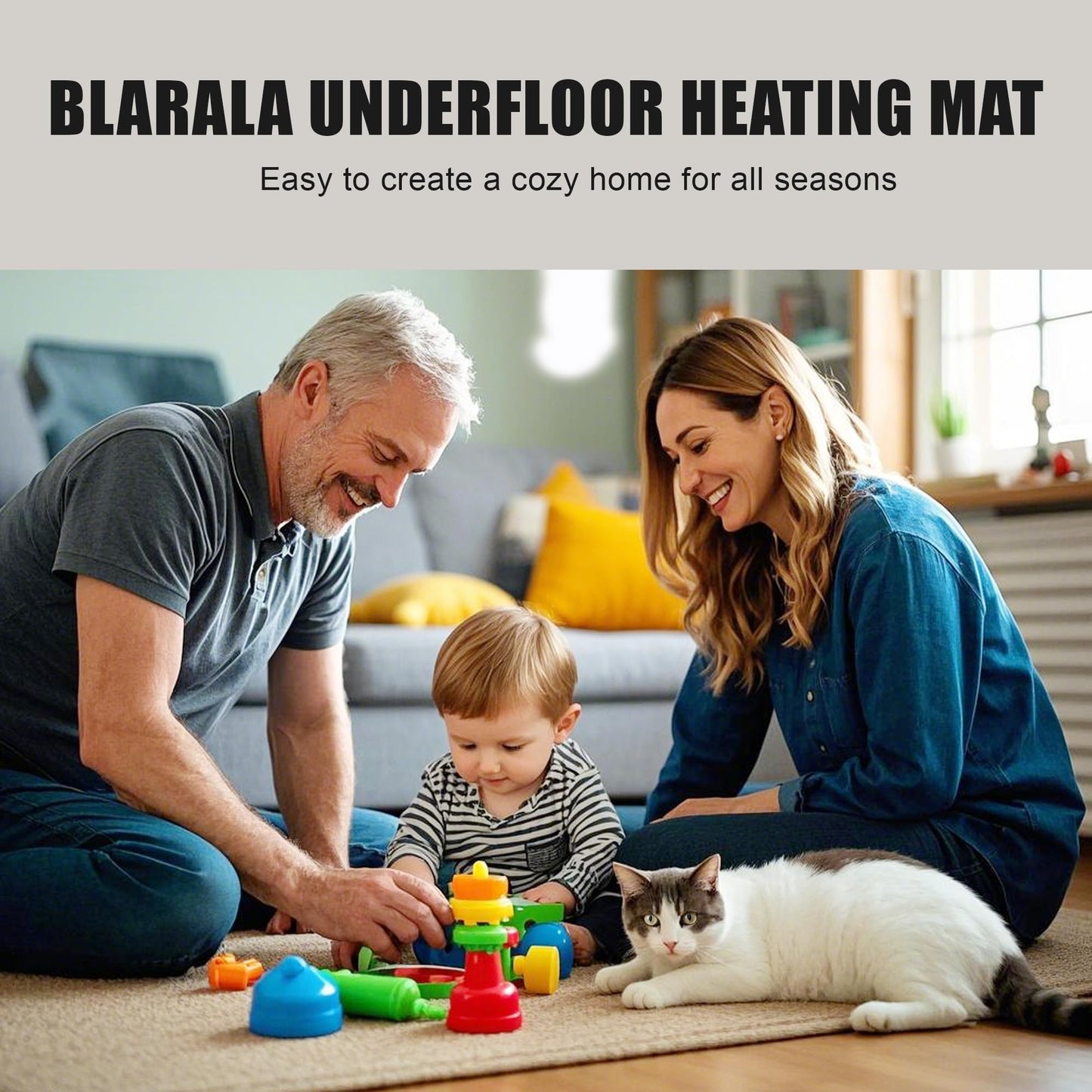 BLARALA Electric Radiant Floor Heating System, 100 Sq.ft Electric Heated Floor Mats for Bathroom, Includes Programmable Thermostat, Heat Mat, Installation Monitor, and Temperature Sensors