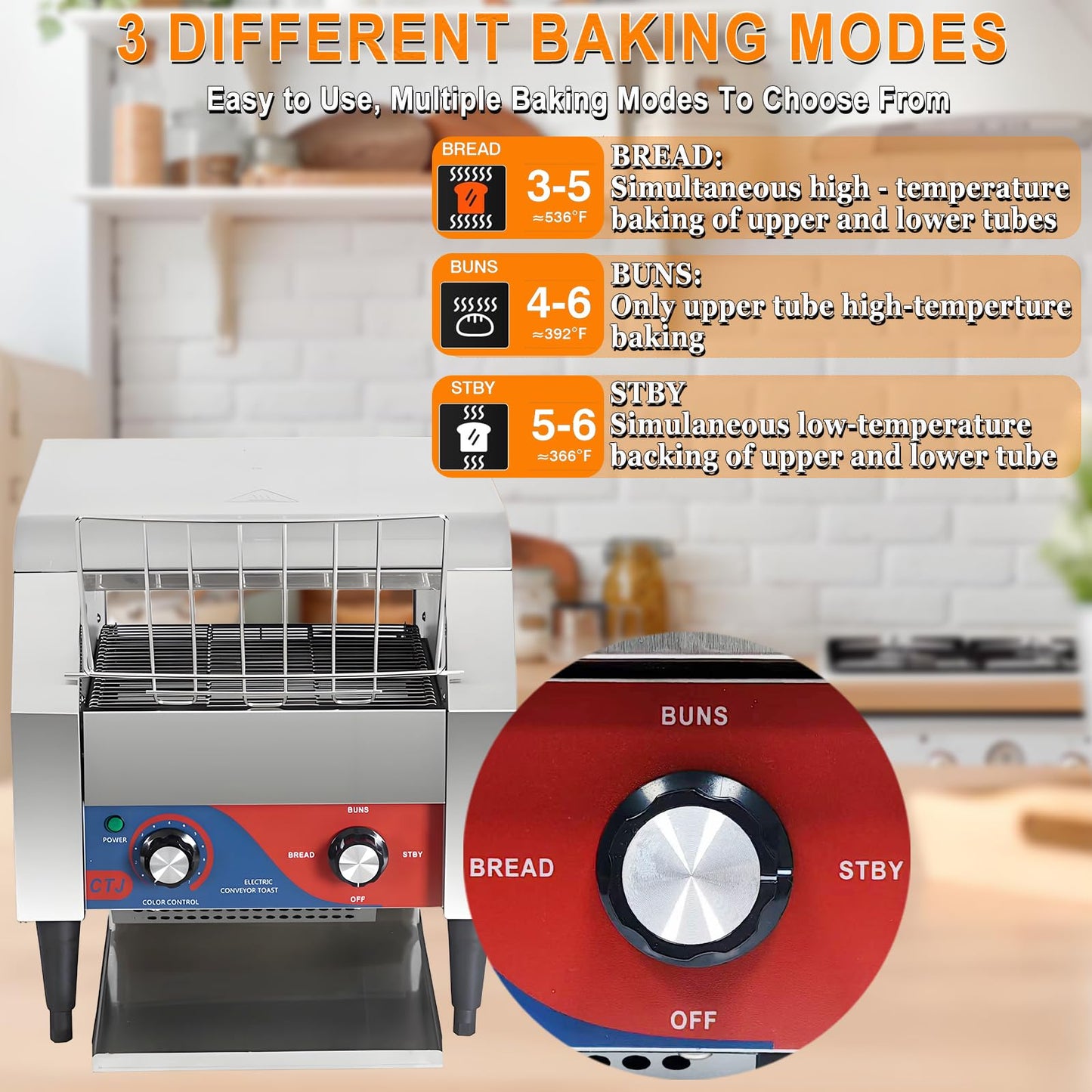 CTJ Commercial Toaster 300 Slices/Hour Electric Conveyor Toasters Heavy Duty Stainless Steel Rotating Toasters Machince for Croissants Bun, Bagel, Bread