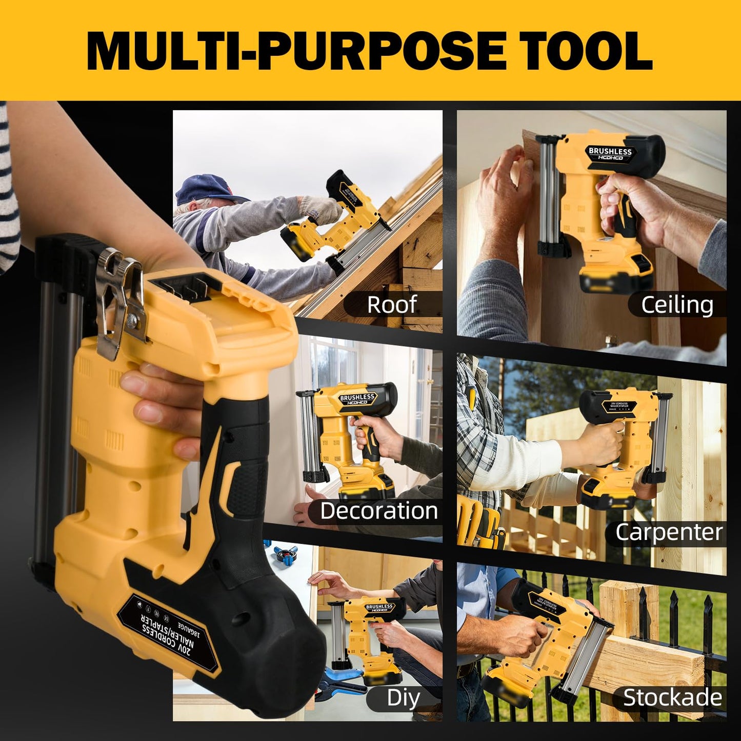 2-in-1 Cordless Brad Nailer & 1/4 Narrow Crown Stapler for DeWalt 20V Battery, 18GA Electric Nail Gun with 1000 Nails/Staples for Woodworking, DIY, and Home Renovation (Not Battery)