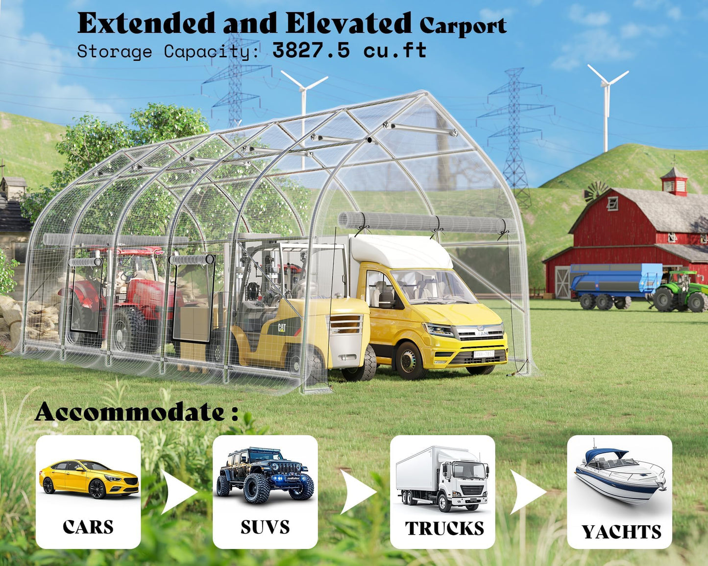 AMERLIFE 12 x 30 FT Walnut-Shaped Outdoor Carport, Heavy Duty Enclosed Portable Garage Shelter with Roll-Up Doors, Weather Resistant Car Shelter for Trucks, Boats, Farm Equipment, Silver Gray