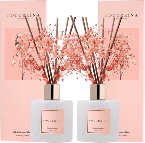 Cocorrína Premium Reed Diffuser Set - Sandalwood Rose & Baby's Breath | 2 Packs, 6.7oz Home Fragrance