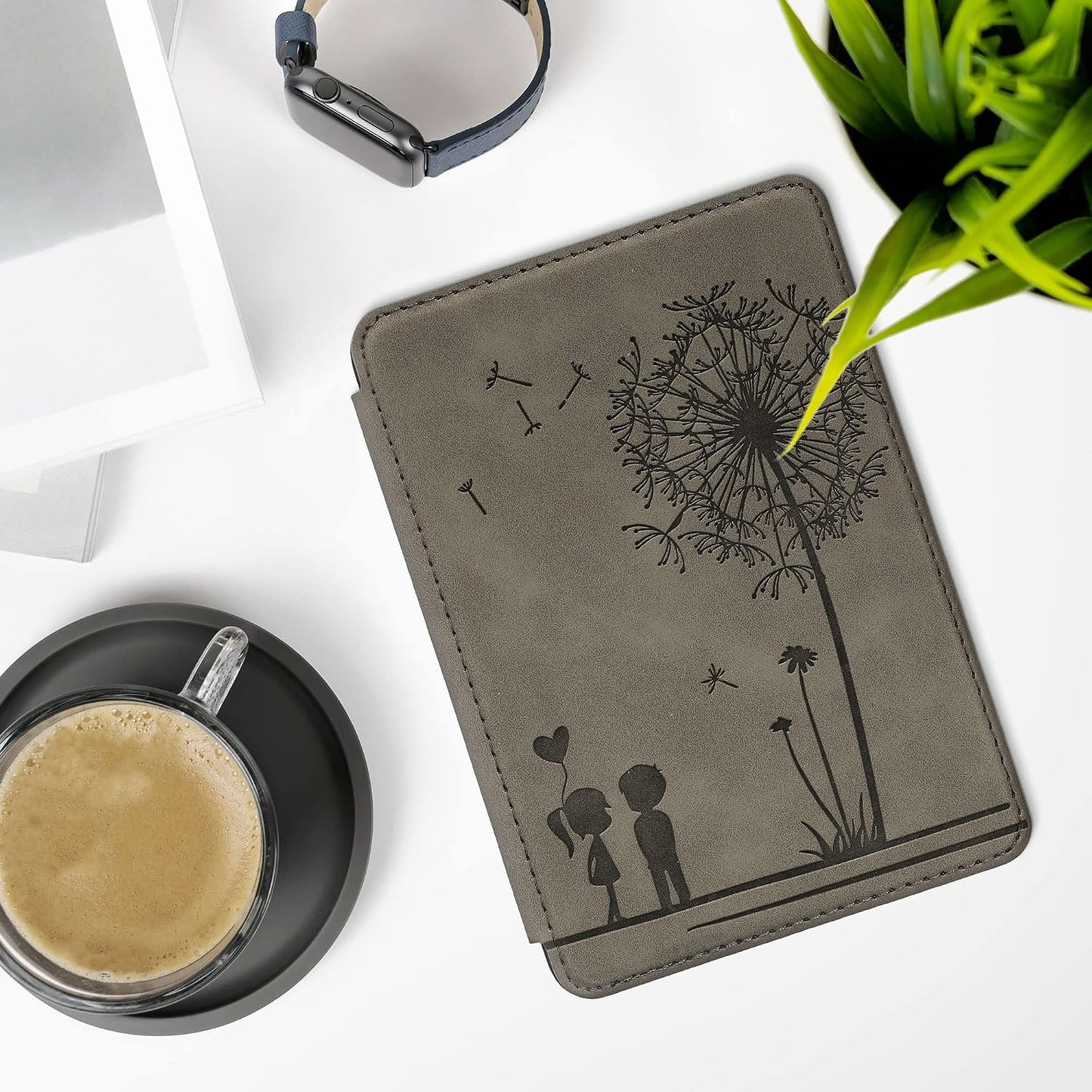 kwmobile (2022/2024) Cover Compatible with Amazon Kindle Cover - eReader Case - Dandelion Love Grey