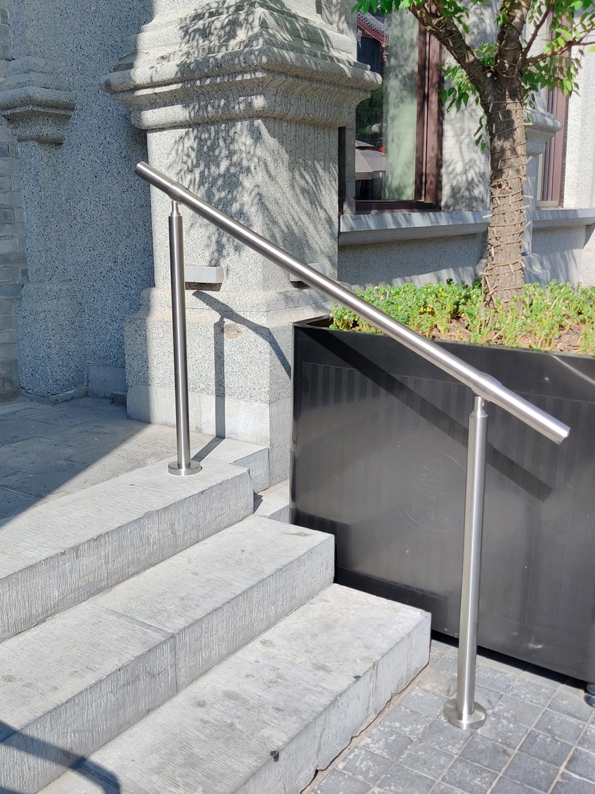 ZALNVEY Outdoor 4 Step Handrail, DIY 304 Stainless Steel Transitional Hand Rails with Installation Kit,Silver Porch Stair Railing for Concrete Brick or Wooden Steps, 54x36