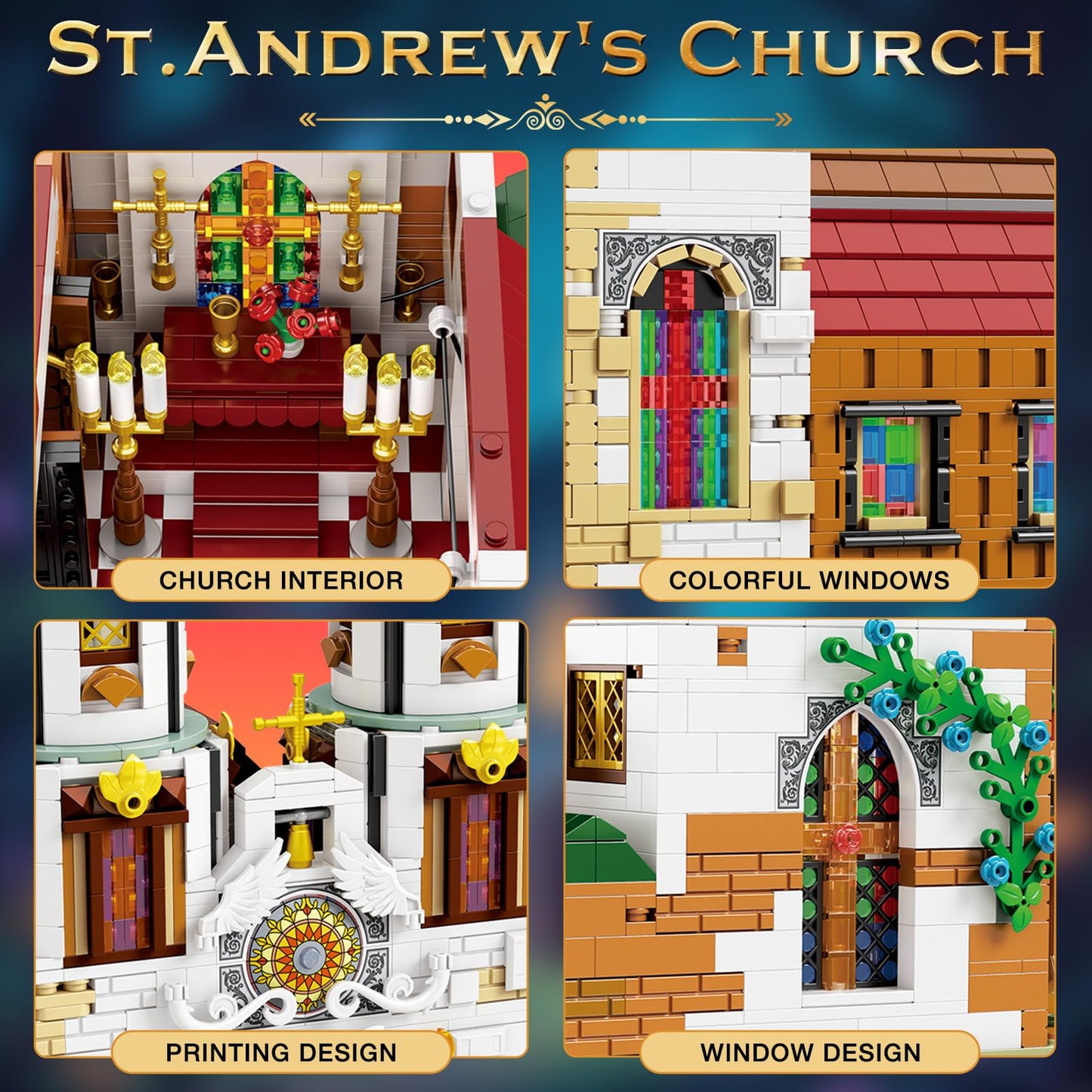 Reobrix St.Andrew's Church Building Sets with LED Lights, MOC Street View Building Blocks for Adults Teens, Architecture Model Kit, Home Office Decor, Idea Gift for Building Toys' Lover, 3056 Pcs