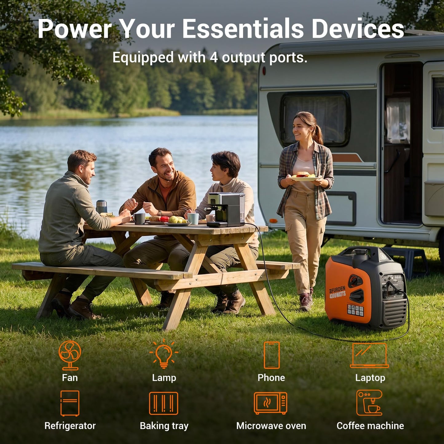 EFURDEN 4300 Watts Portable Inverter Generator, Gas Generator for Outdoor Camping, Home Use, 30A RV Ready, 45 Lbs, EPA Compliant