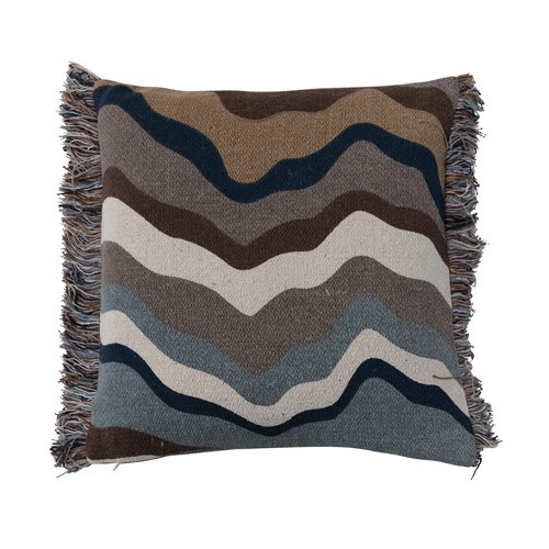 Bloomingville Abstract Print Cotton Throw Pillow Cover with Fringe, Multicolor