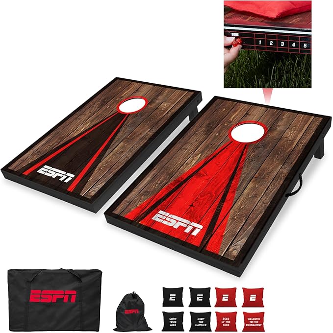 ESPN Cornhole Board Set Includes Bean Bags and Travel Case, Ideal for Kids Games, Family Games, and Outdoor Games