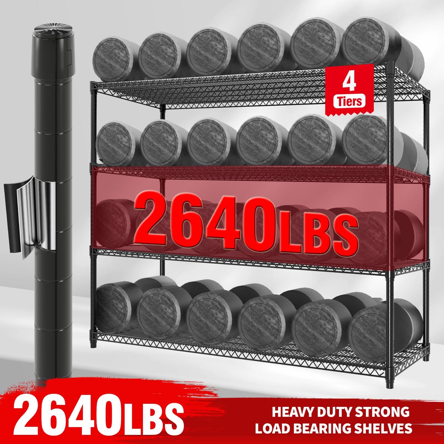 IDEALHOUSE Storage Shelves with Wheels, 74" H x 59" W x 24" D 4 Tier Adjustable Wire Shelving Unit, 2640 Lbs Capacity Heavy Duty Metal Storage Rack for Garage, Pantry, Kitchen, Warehouse