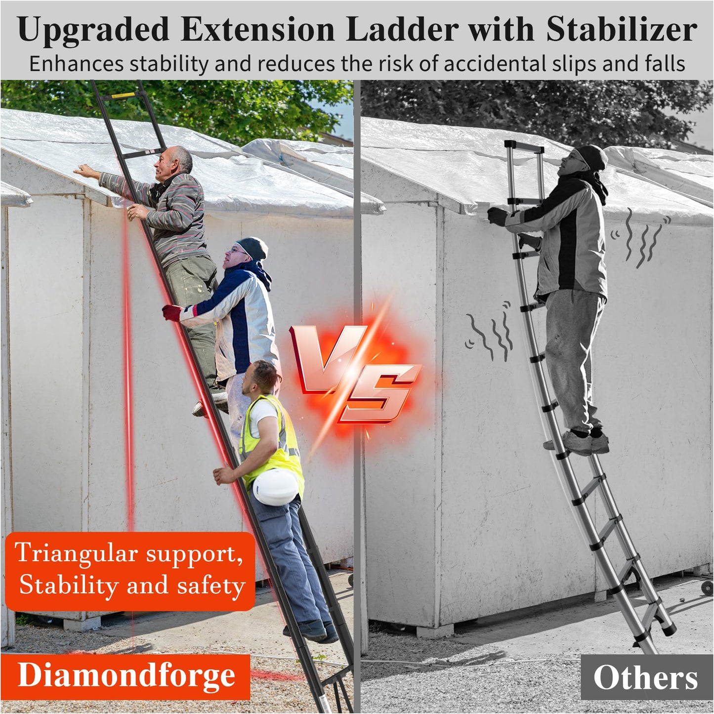 Telescoping Ladder, 16.5 FT Aluminum Extension Ladder, Collapsible & Adjustable, 330 lbs Capacity, Compact Retractable Ladder for House, Roof, RV & Travel Trailer (Black)