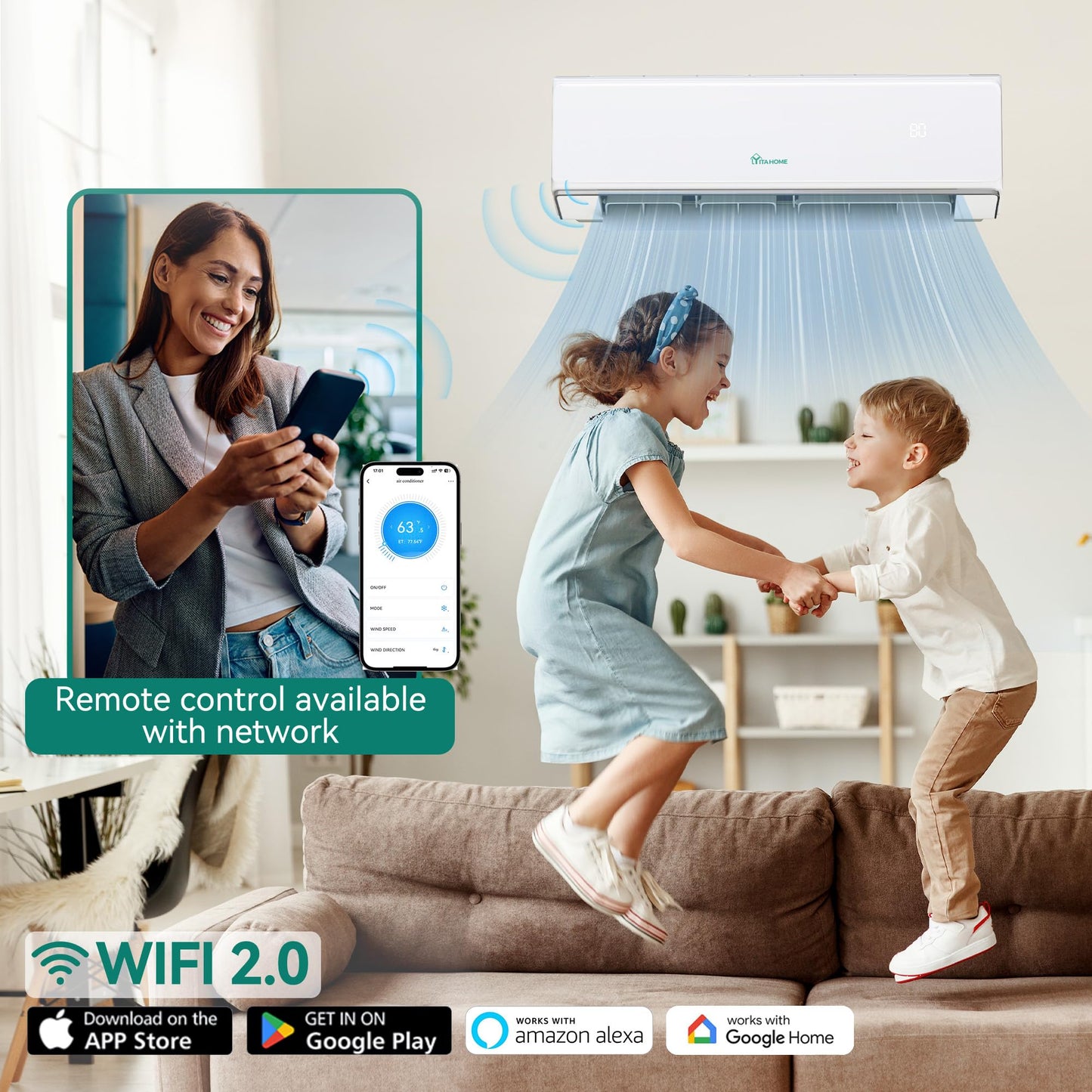 YITAHOME 23 SEER2 24K BTU 2 Zone Mini Split AC/Heating System, 12000 12000 BTU Dual Zone Mini Split Air Conditioner, 208-230V Pre-charged Inverter AC, Compatible with Wi-Fi&Alexa