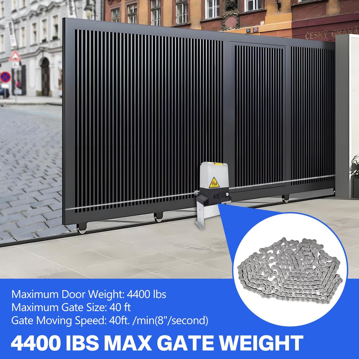 4400LB Automatic Sliding Gate Opener,750W APP Control Electric Rolling Driveway Slide Gate Motor with 4 Remotes,Wireless Keyboard,Gate Operator Hardware Kit for Security,Up to 40FT (Chain Driven)