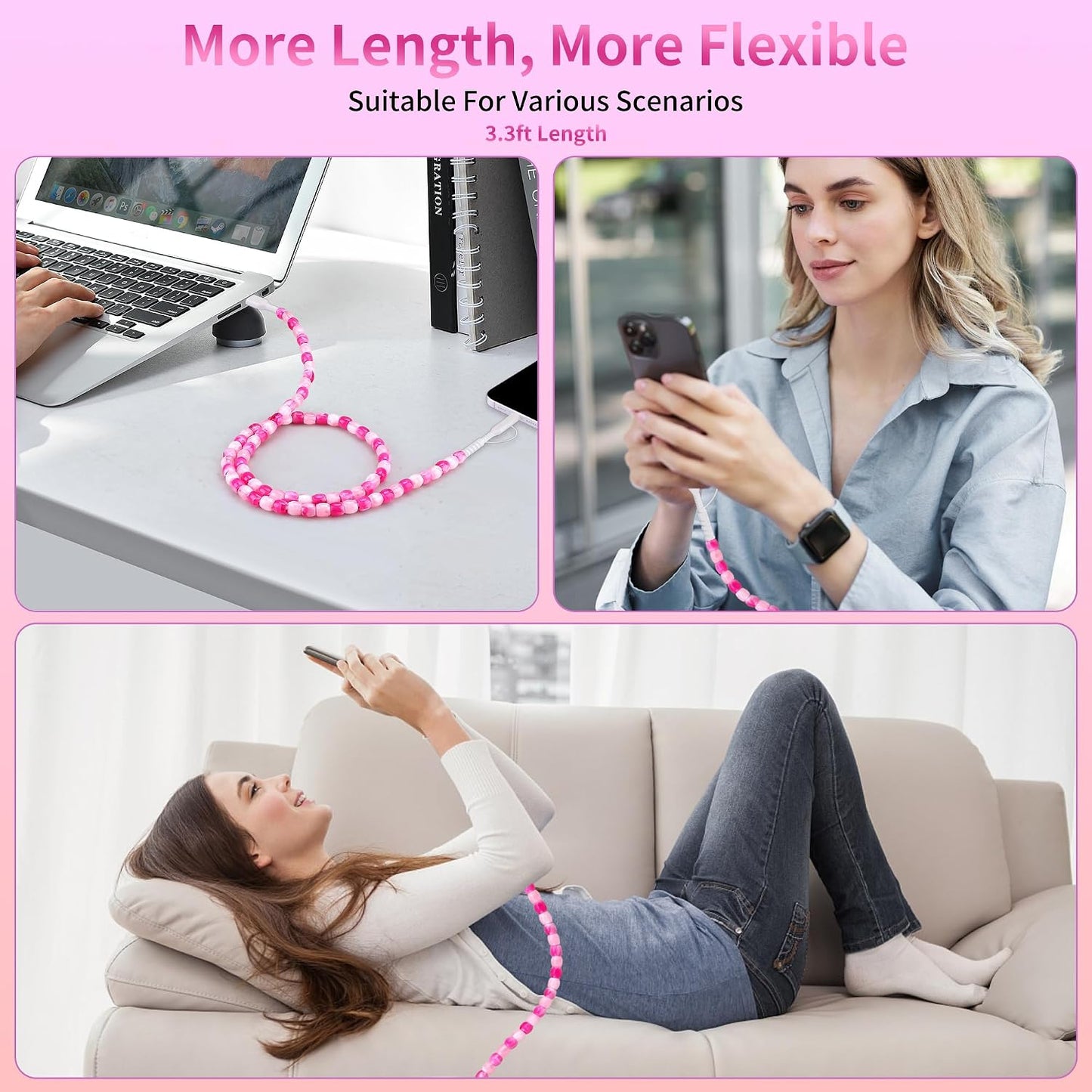 17 16 2 1 3FT 60W 15 14 13 12 S25 S24 SAMONPOW for iPhone Pro Charger Cord in USB C Charger Cable Jade Beaded Multi