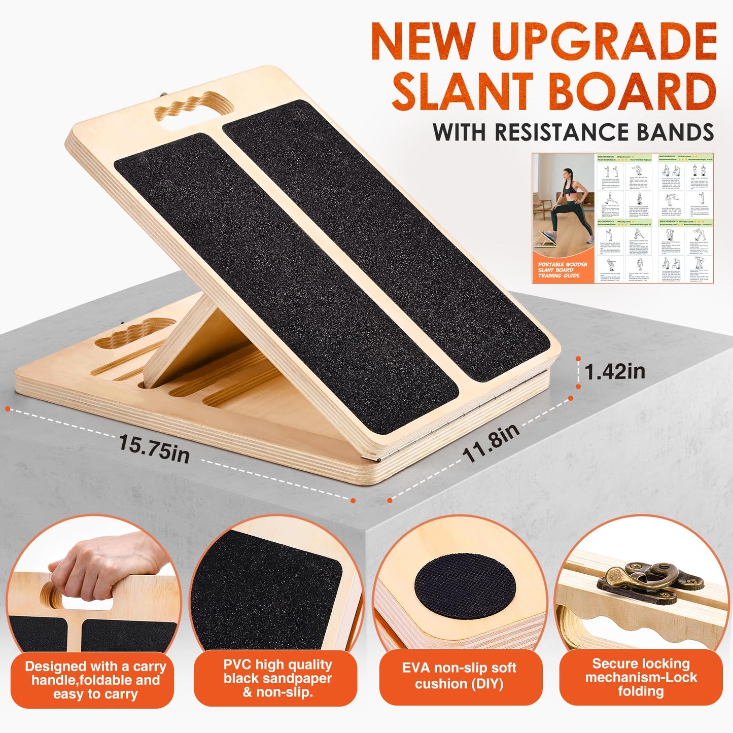 Wooden Calf Stretching Slant Board, 320 Lbs Weight Capacity Adjustable Stretch Board, Suitable for Calf Ankle Velour Slant Board, Achilles Tendon Physical Therapy Leg Trainer, Leg & Foot Stretching
