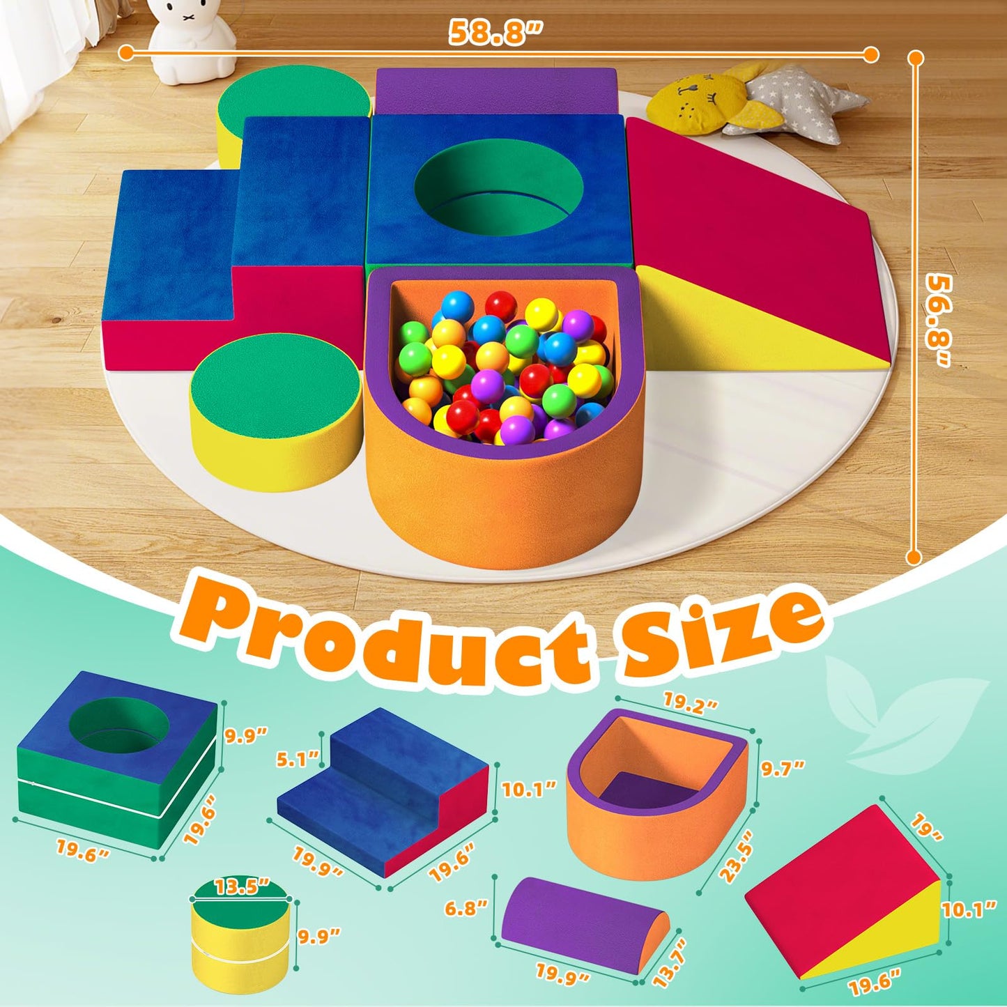 JUOIFIP 6 Pieces Toddler Climbing Toys Indoor, Crystal Velvet Foam Climbing Blocks for Toddlers 1-3, Baby Climbing Toys Soft Play Set for Climbing Sliding and Crawling (Balls not Included)